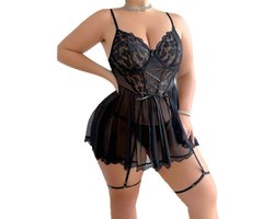 Sexy Dames Lingerieset - Verleidelijk Ondergoed - Kanten Ondergoed - Sexy Lingerieset - Groot Formaat - Verleidelijk - Festival Outfit - Geschikt Voor Jubilea, Huwelijksreizen, Romantische Avonden, Valentijnsdag, Huwelijksnachten - Zwart - XXL