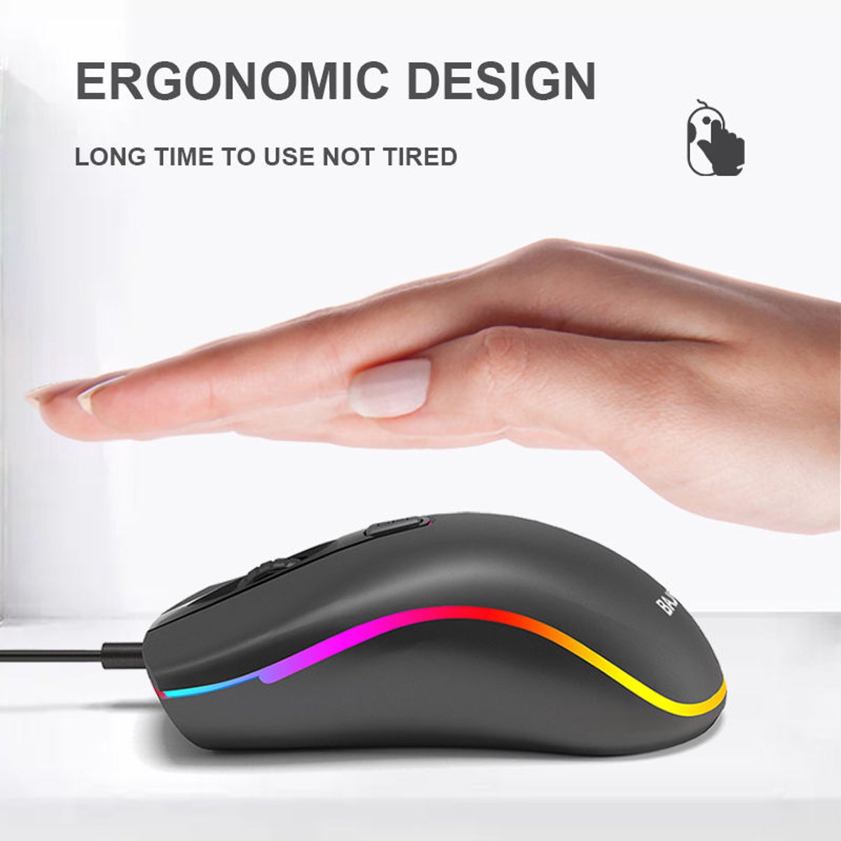 Gaming Muis Zwart – RGB Verlichting – USB – 3 Instelbare DPI (800/1200/1600) – Ergonomisch – Bedrade Muis voor PC & Laptop thumbnail 3