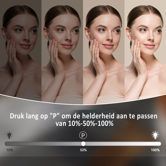 Vier beelden van een vrouw met verschillende lichtintensiteiten, van donker naar helder.