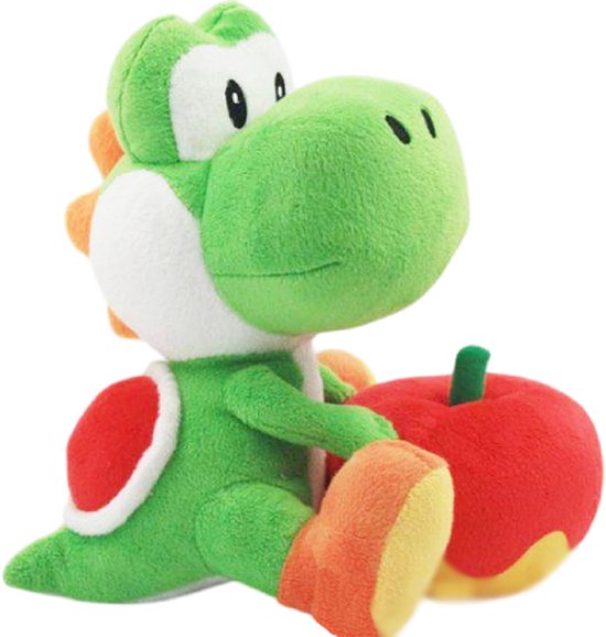 Yoshi met Appel Super Mario Bros Pluche Knuffel 25 cm - Speelgoed knuffels voor kinderen jongens meisjes - Mario, Luigi, Peach, Toad, Donkey Kong