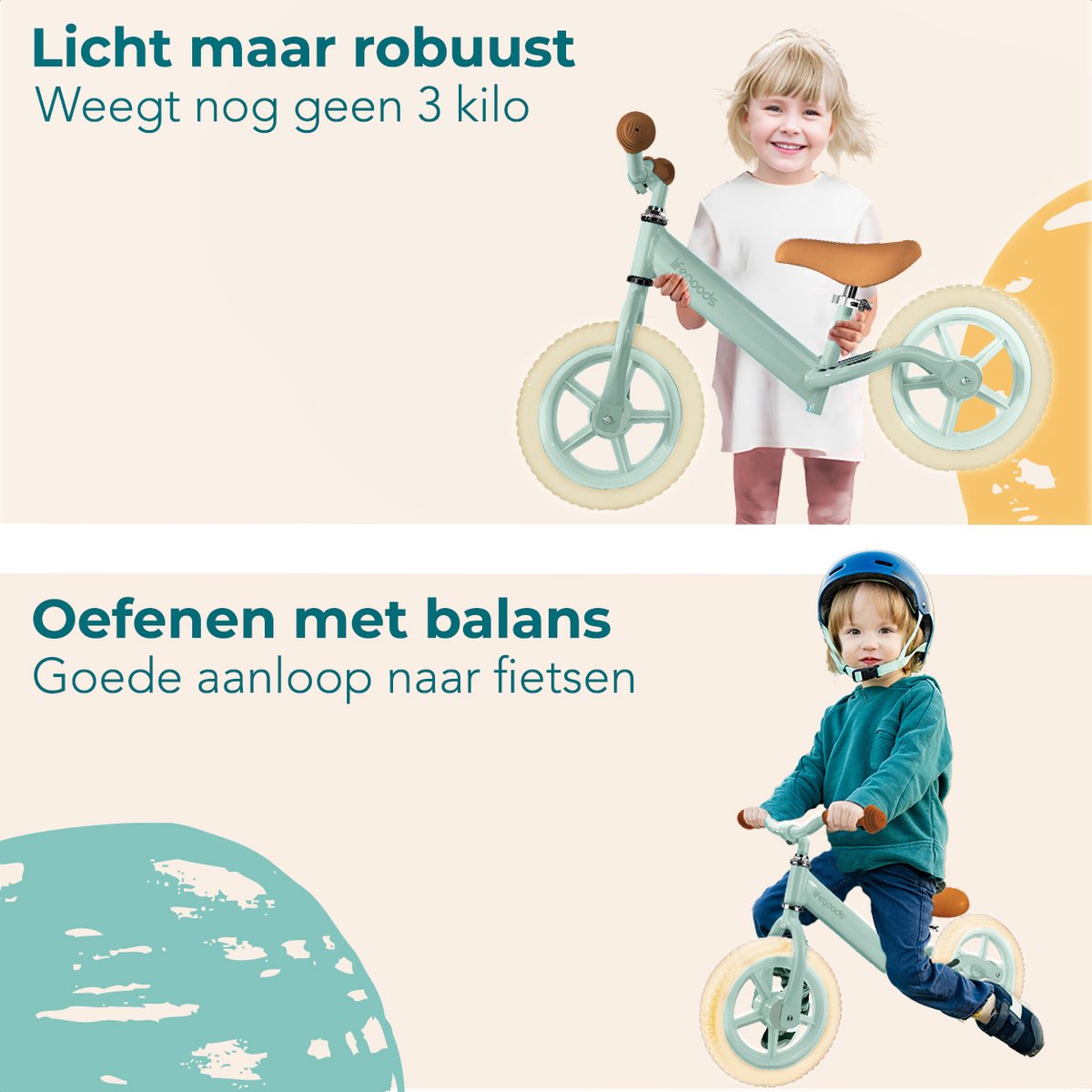 LifeGoods Loopfiets - Speelgoed 2 jaar en ouder - Jongens en Meisjes - Balance Bike - Loopfietsje - Mintgroen — afbeelding 5