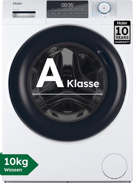 Haier HW100-BP14929A-S -Wasmachine - 10kg - A - Extra stil (72 dB) - Grote capaciteit - Stoombehandeling - Antibacteriële Behandeling (ABT) - 15 programma’s - 10 jaar garantie op onderdelen