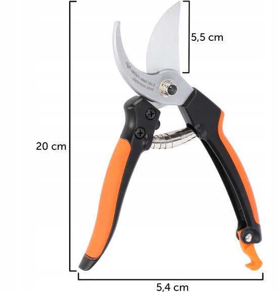 KADAX Tuinschaar, boomschaar van koolstofstaal, lengte: 20 cm, professionele plantenschaar voor takken, takken, anti-aanbaklaag, heggenschaar, zwart/oranje van Merkloos	 — afbeelding 4