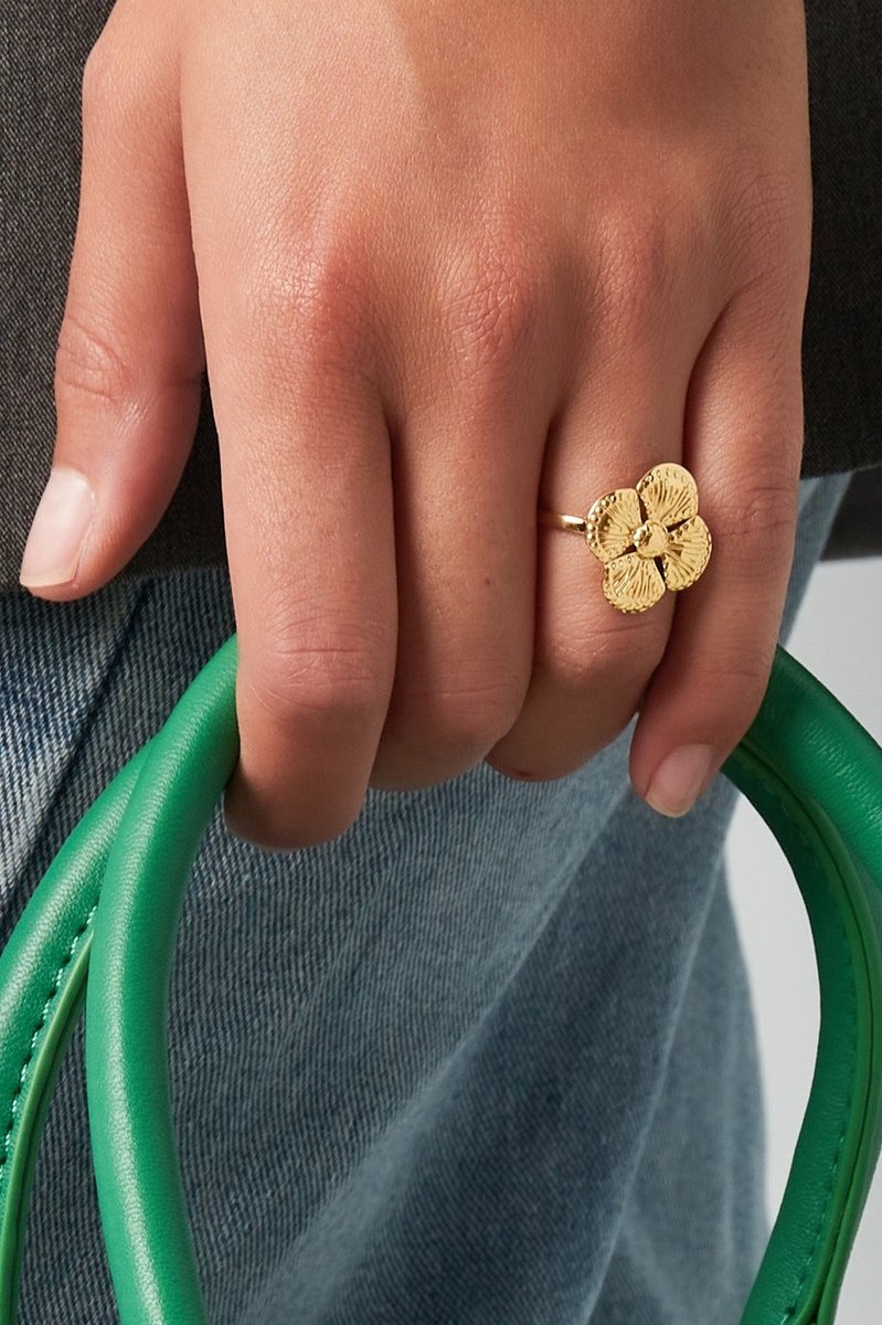 Yehwand - Grote Klaver ring- Stainless Steel - Verstelbaar.