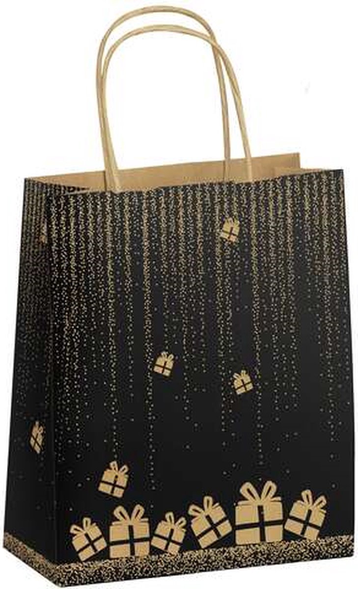 50 x Kerst draagtassen van kraftpapier gedraaide handvaten " Gala" 18x8x22cm / papieren Kersttassen /Kersttasjes / Kerst verpakking