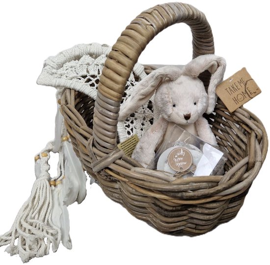 Kraampakket - Cadeaupakket - Zwanger - Geboorte - Unisex - Mand - Knuffel - Dromenvanger - Maan - Schelpenhanger - Kraammand - Giftbox