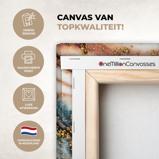 Tableau Toile Aspect Marbre - Goud - Zwart - Glitter - Chic - 90x120 cm - Décoration murale