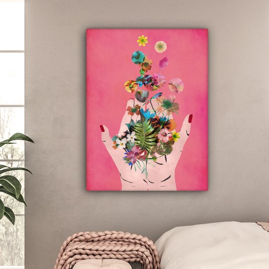 Peinture sur toile Fleurs - Abstrait - Rose - Art - 90x120 cm - Décoration murale