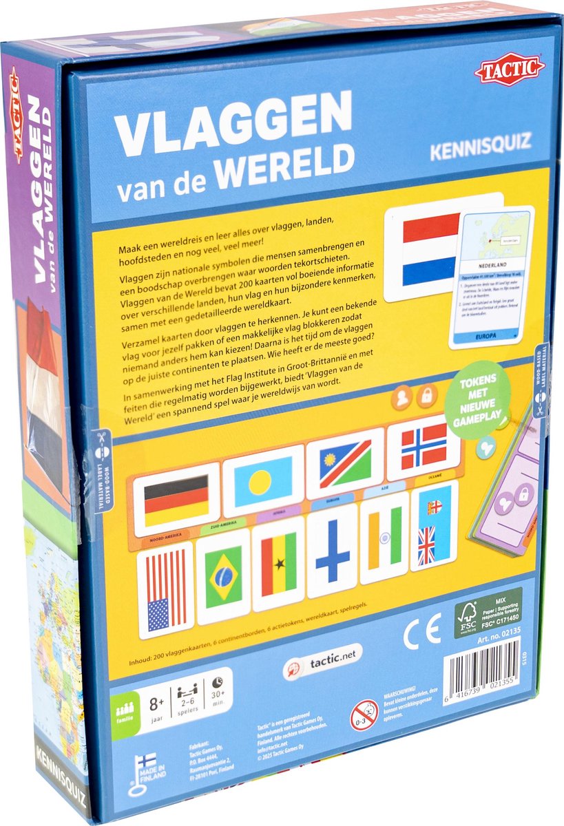 Tactic Vlaggen van de Wereld – Educatief spel – Leer de verschillende wereldvlaggen – 200 Kaarten – Inclusief wereldkaart — afbeelding 5