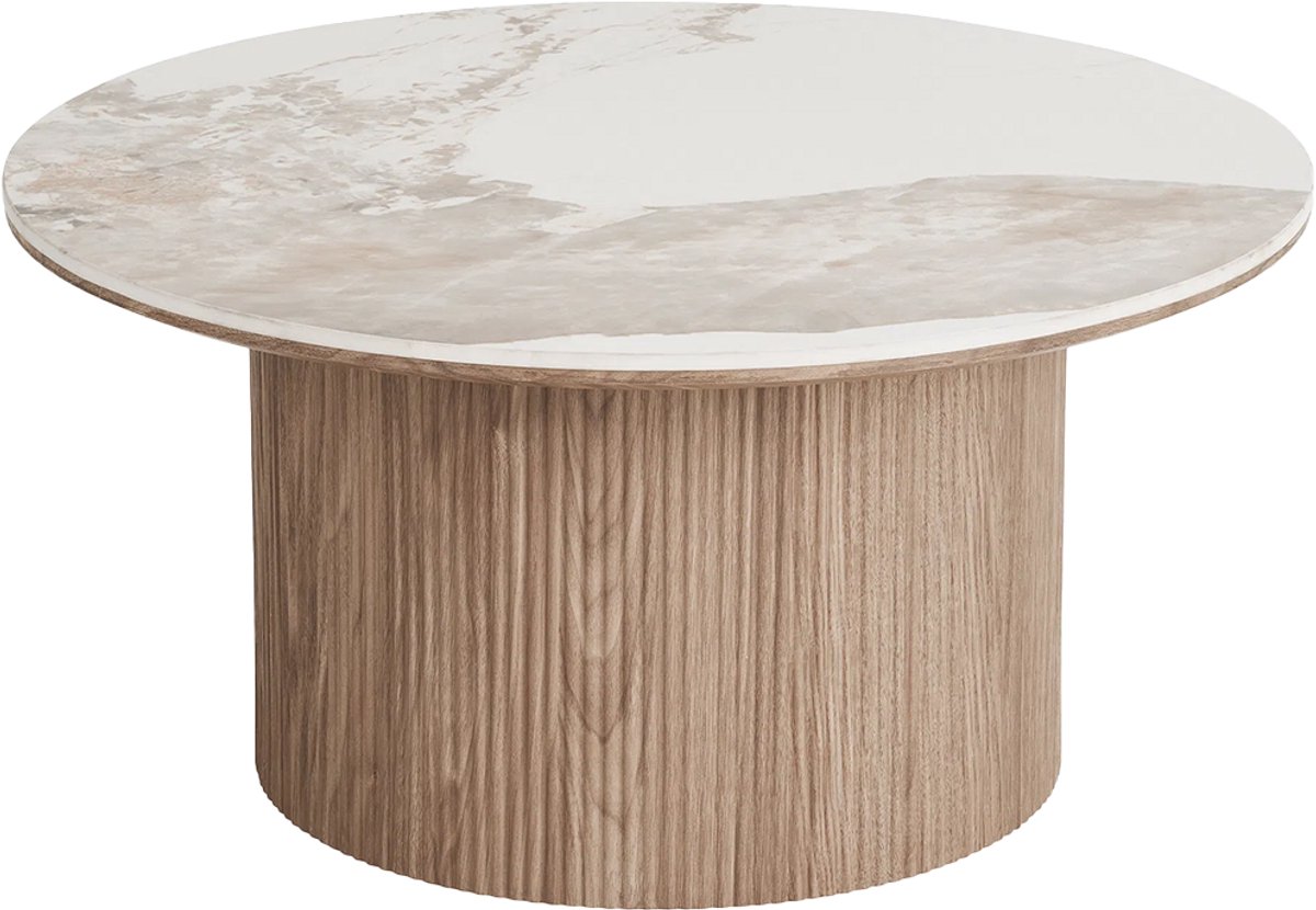 Artichok Ronda Salontafel Met Keramiek Blad Bruin - Modern - Ronde Bijzettafel - Scandinavisch - Ø 80 x 40 cm