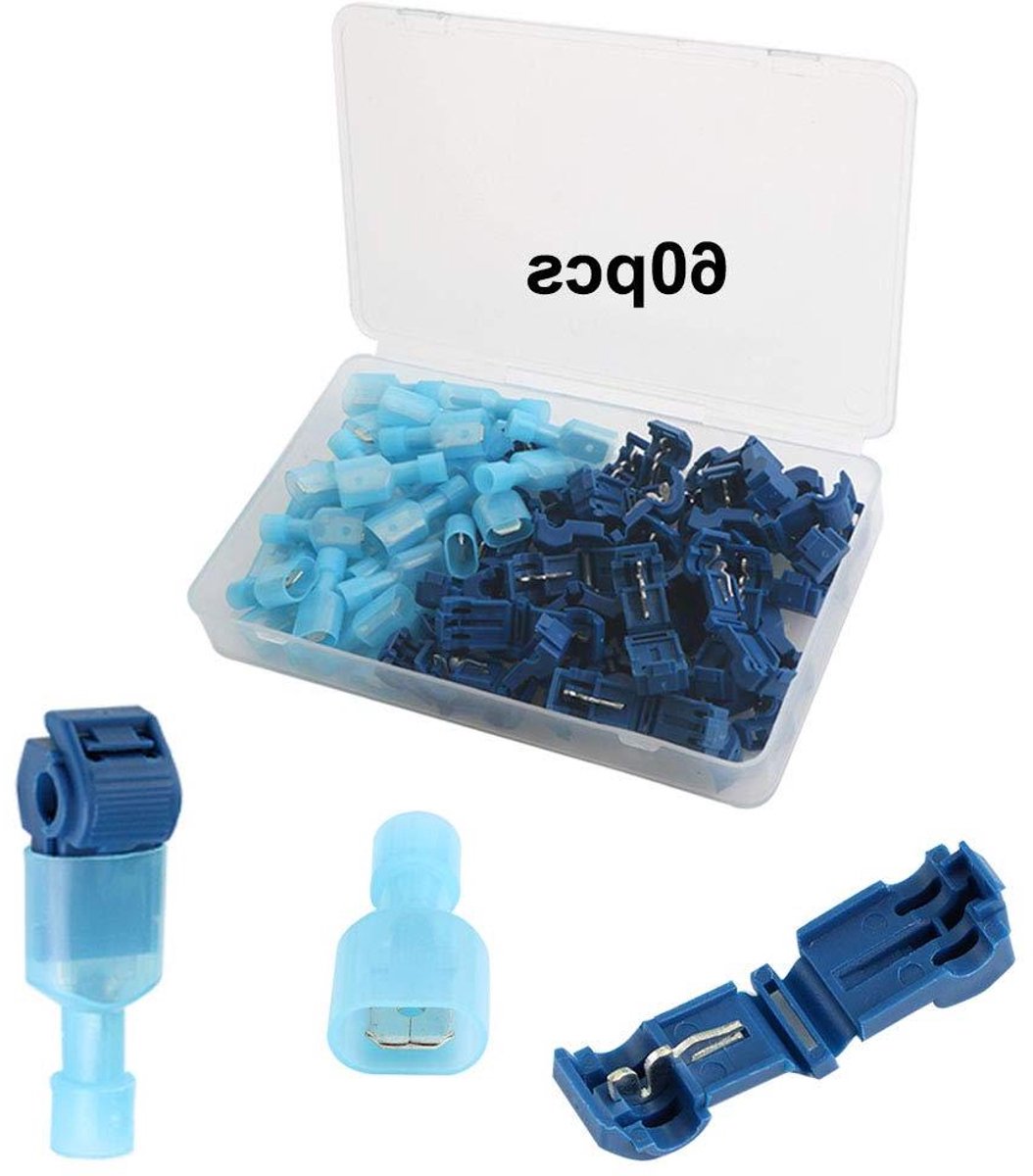 JHubers Goods - 60 stuks T-Tap Draadconnectoren Set, Elektrische Spade Connectoren Kit - Blauw - Gemakkelijke Installatie