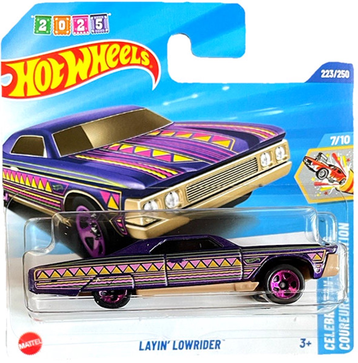 HOT WHEELS LAYIN LOWRIDER BLUE METALIC 1:64 223/250 HW CELEBRATION RACERS 7/10 SHORT CART 2025