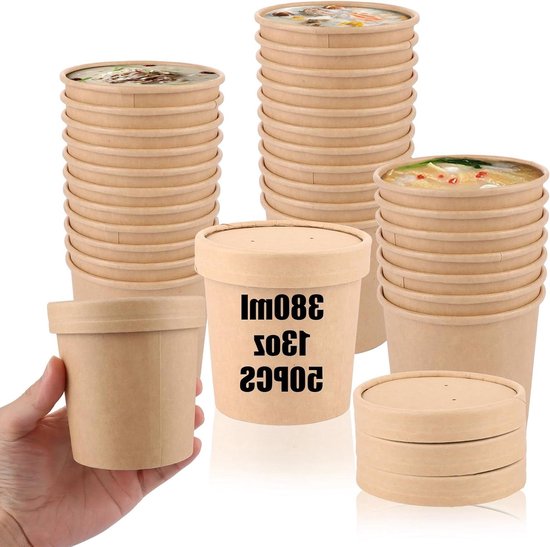 CupCup 110 Kraft Ripple Dubbelwandige Papieren Bekers voor 240 ml met Deksels en Houten Roerstaafjes voor het Serveren van Koffie, Thee, Warme en Koude Dranken
