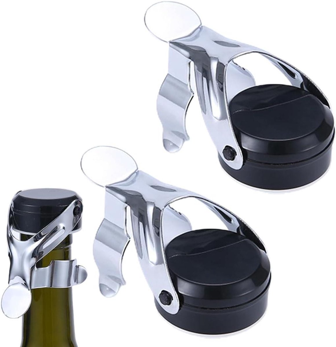 JHubers Goods - Champagnesluitingen van roestvrij staal (2 stuks) - Herbruikbare stoppers voor champagne en wijnflessen - Bewaar champagne en zwart bier vers