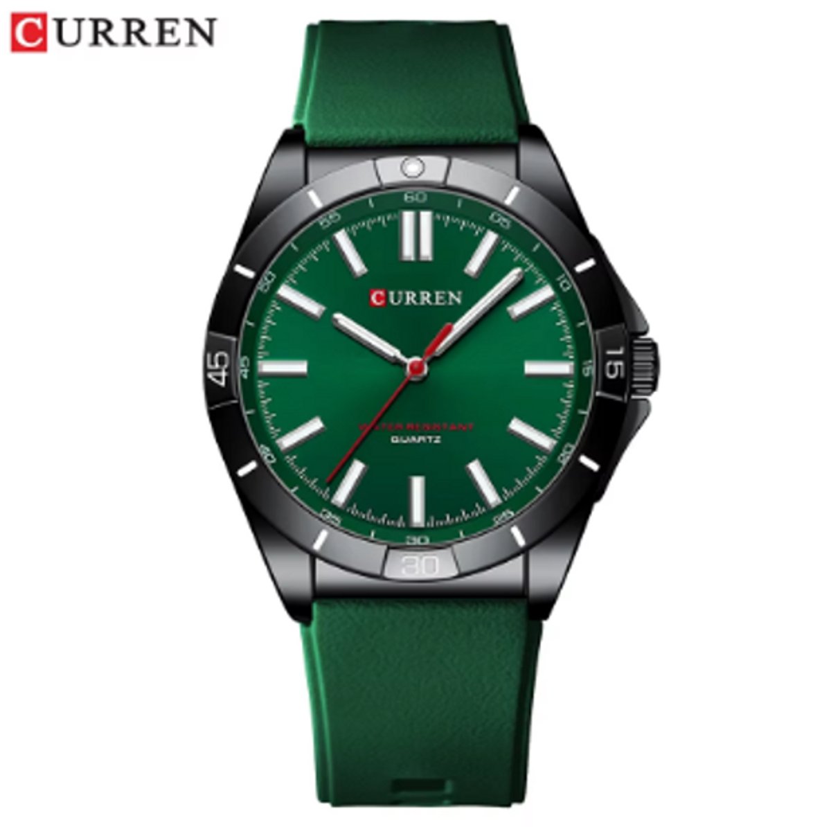 CURREN Horloge 8449 - Zilverkleurig-Groen - Heren - Quartz - Ronde Kast - Siliconen Band - Lichtgevend - Outdoor Sporthorloge - Waterbestendig