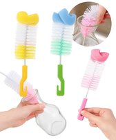 Flessenborstel Set – 2 Stuks – Fles Afwasborstel met Sponspunt – Babyflesborstel / Drinkflesborstel / Glazenborstel – Flexibel & Krasvrij – 15 cm – Kleur Assorti
