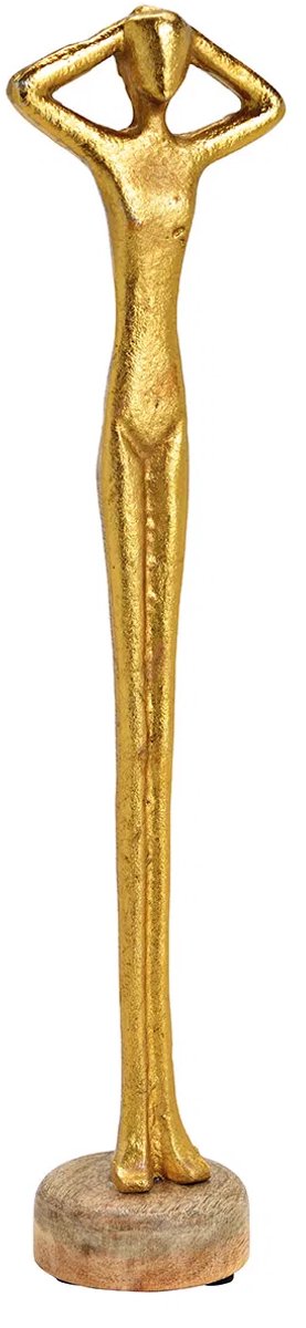 Modern staand beeld, figuur mens, in goudkleur 39cm hoog