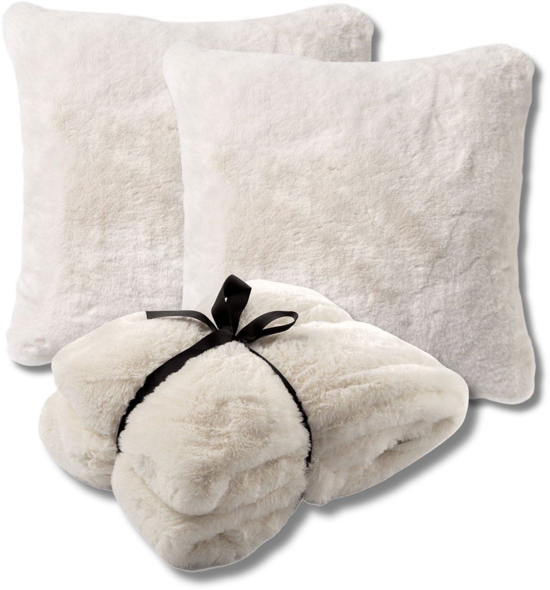 Dutch Decor VOORDEELSET - 3-delig - Zaya & Lize - 2 sierkussens 45x45 cm - 1 plaid 140x180 cm - wit