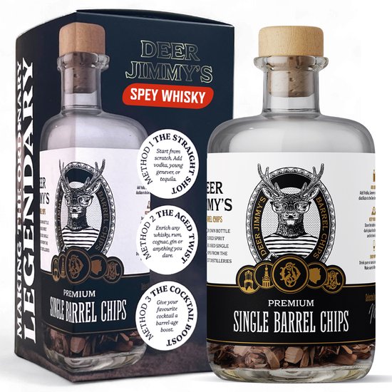 Deer Jimmy's® DIY Whisky Cadeauset – Maak je eigen whisky met premium eikenhout uit echte Speyside whiskyvaten – Diepe vatrijping voor elke drank – Perfect cadeau voor mannen