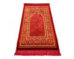 FIRASET Turkse Islamitische Gebedskleed --Seccade– Zachte Dunne Gebedsmat Bordeaux – Janamaz Sajada – Inclusief Gebedskralen – Ramadan & Eid Geschenk voor Mannen en Vrouwen – 66x110 cm