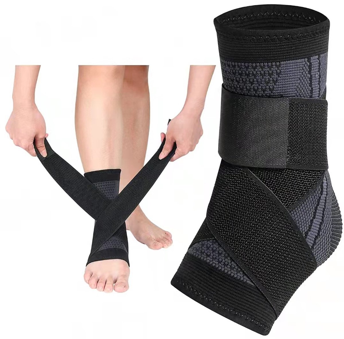 Jonyx - Enkelbrace - Voetbrace - Enkelband - Bandage - Ondersteuning - Compressie - Zwachtel - Bescherming - Met banden voor extra druk - Grijs/zwart - One size
