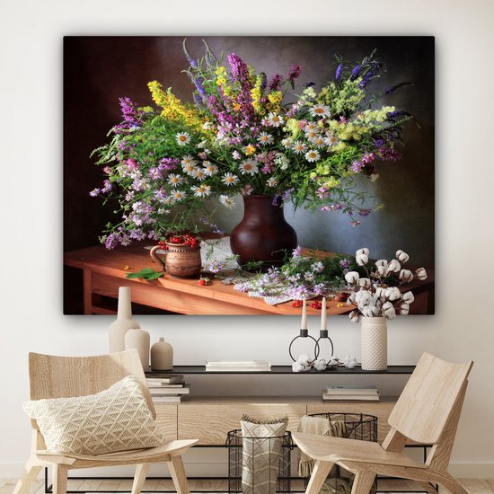 Toile Peinture Fleurs - Tableau - Nature Morte - 160x120 cm - Décoration murale XXL