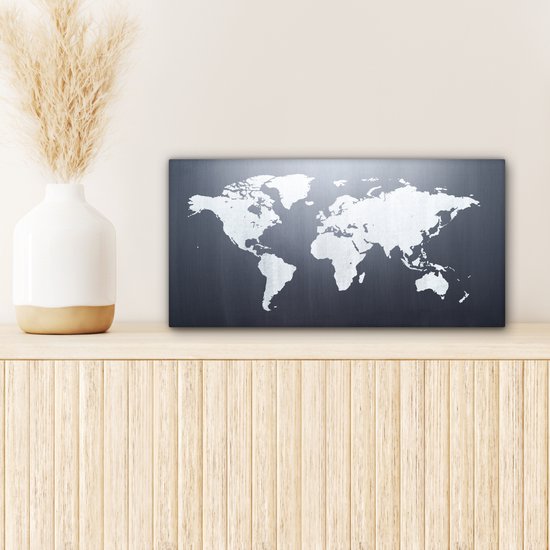 Peintures Toile Wereldkaart - Simple - Zwart - Wit - 40x20 cm - Décoration murale