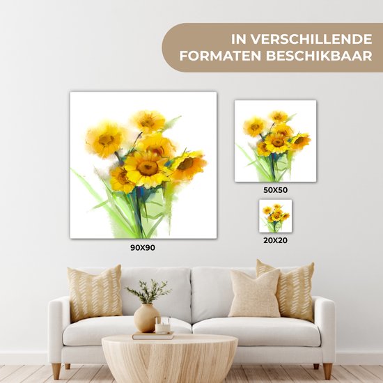 Peinture à l'huile sur toile - Tournesols - Couleurs - 20x20 cm - Décoration murale
