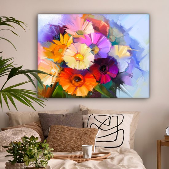 Tableau Peinture à l'Huile - Couleurs - Fleurs - 120x90 cm - Décoration murale