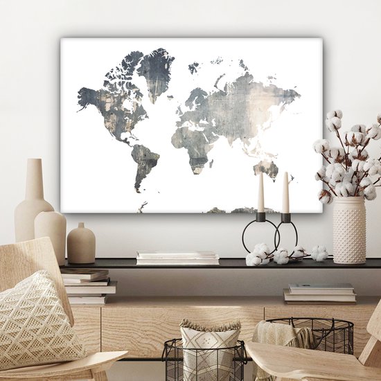 Wereldkaart du béton brut sur fond blanc 60x40 cm