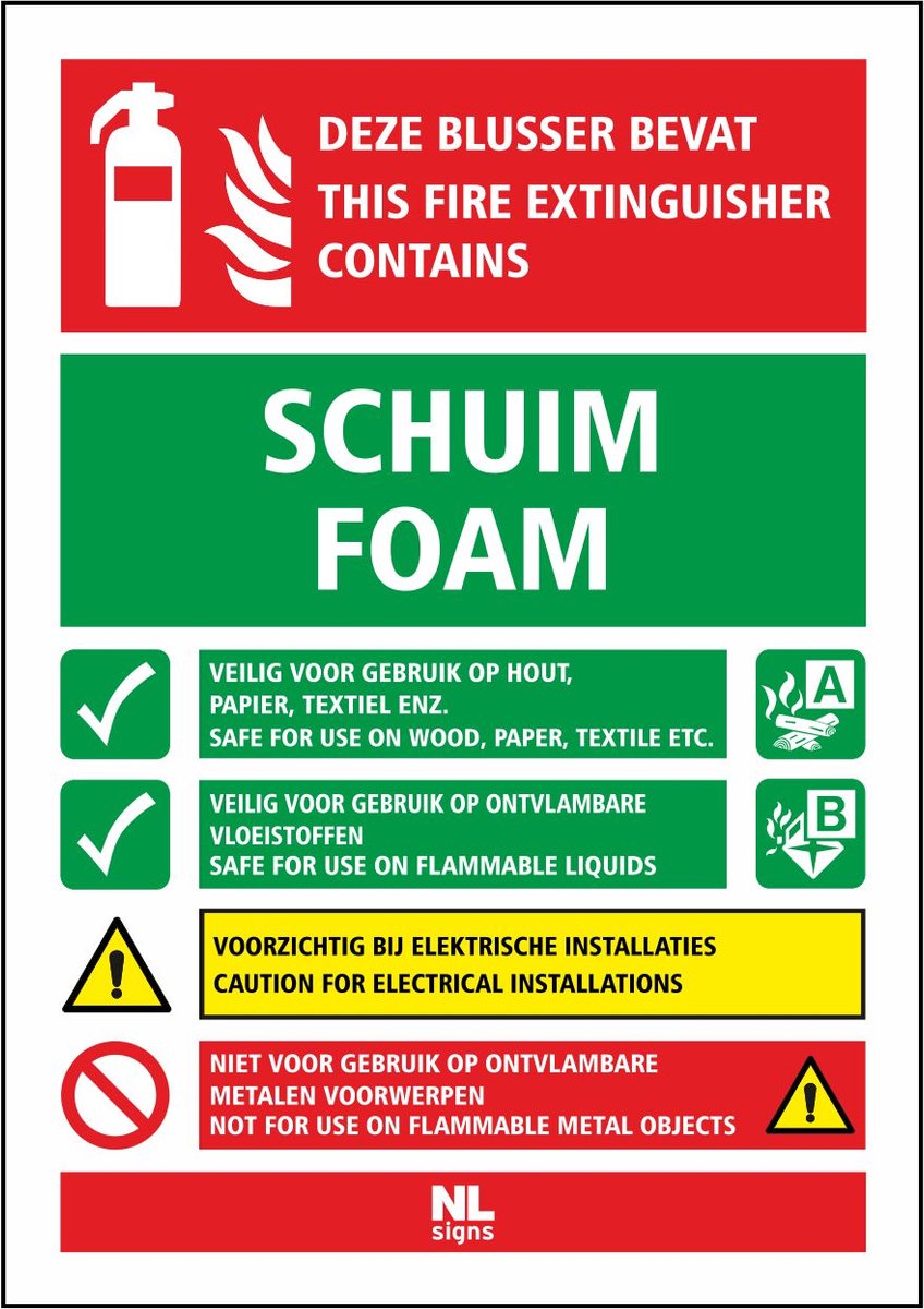 Gebruiksaanwijzing brandblusser bord schuim - foam A6 formaat (105x148 mm)
