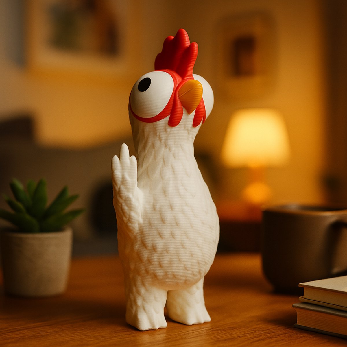 AnimalsAttitude – Grote Kip Figurine met Middelvinger – 3D-geprint PLA Beeldje – Funny Gift for Any Occasion
