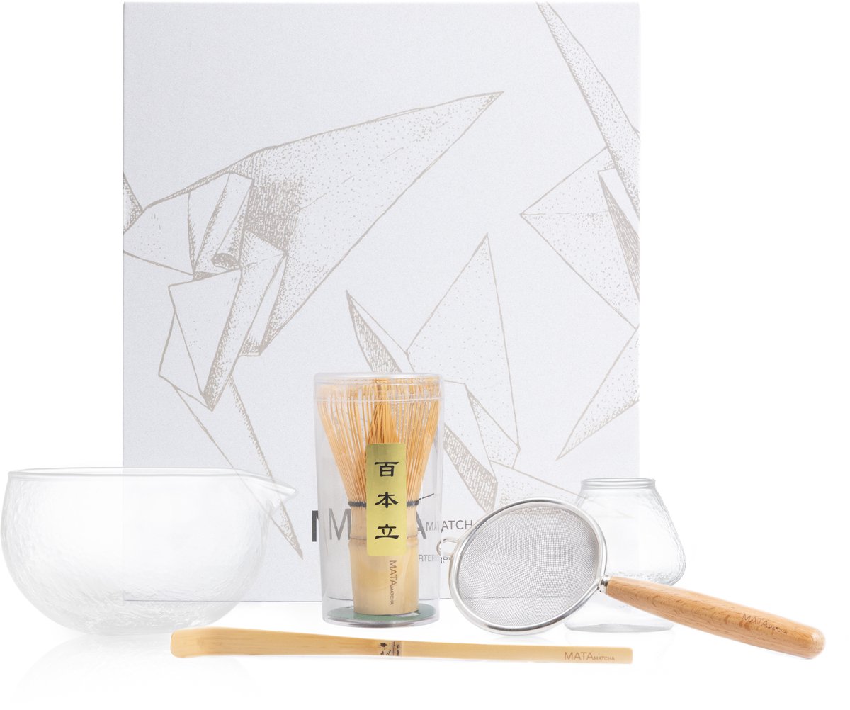 MataMatcha Starterset -Gehamered glas - 5-delig - Complete matcha kit