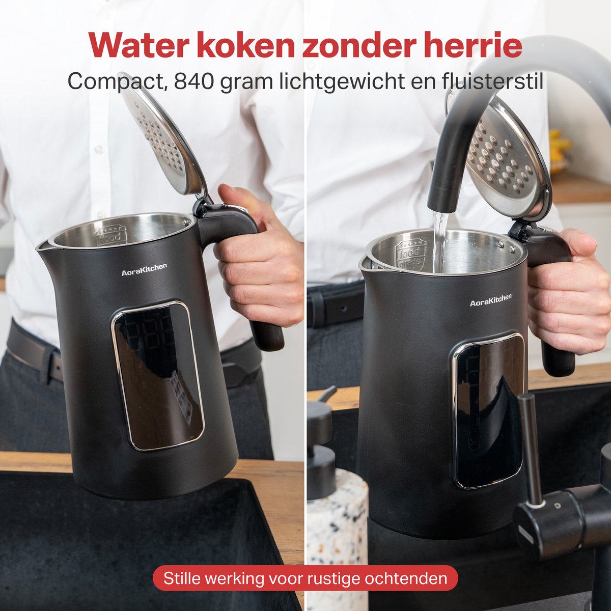 AoraKitchen Waterkoker - LED Touchscreen - Instelbare Temperatuurregeling - Waterkokers - 1.7L - Elektrisch - Cool Touch - Zwart — afbeelding 5