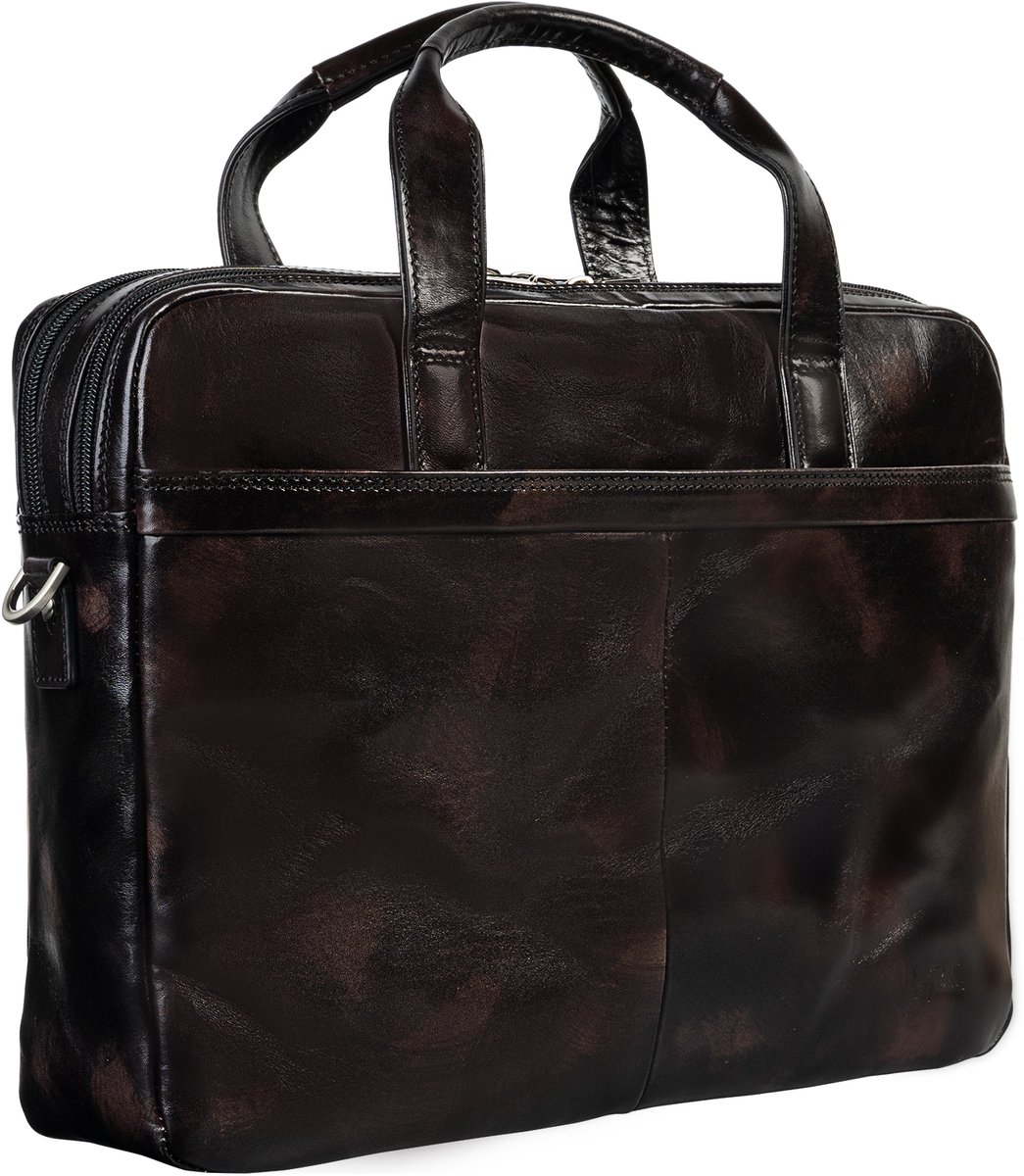 Tony Perotti Leren Laptoptas 14 inch van Gogh 2-vaks Zwart