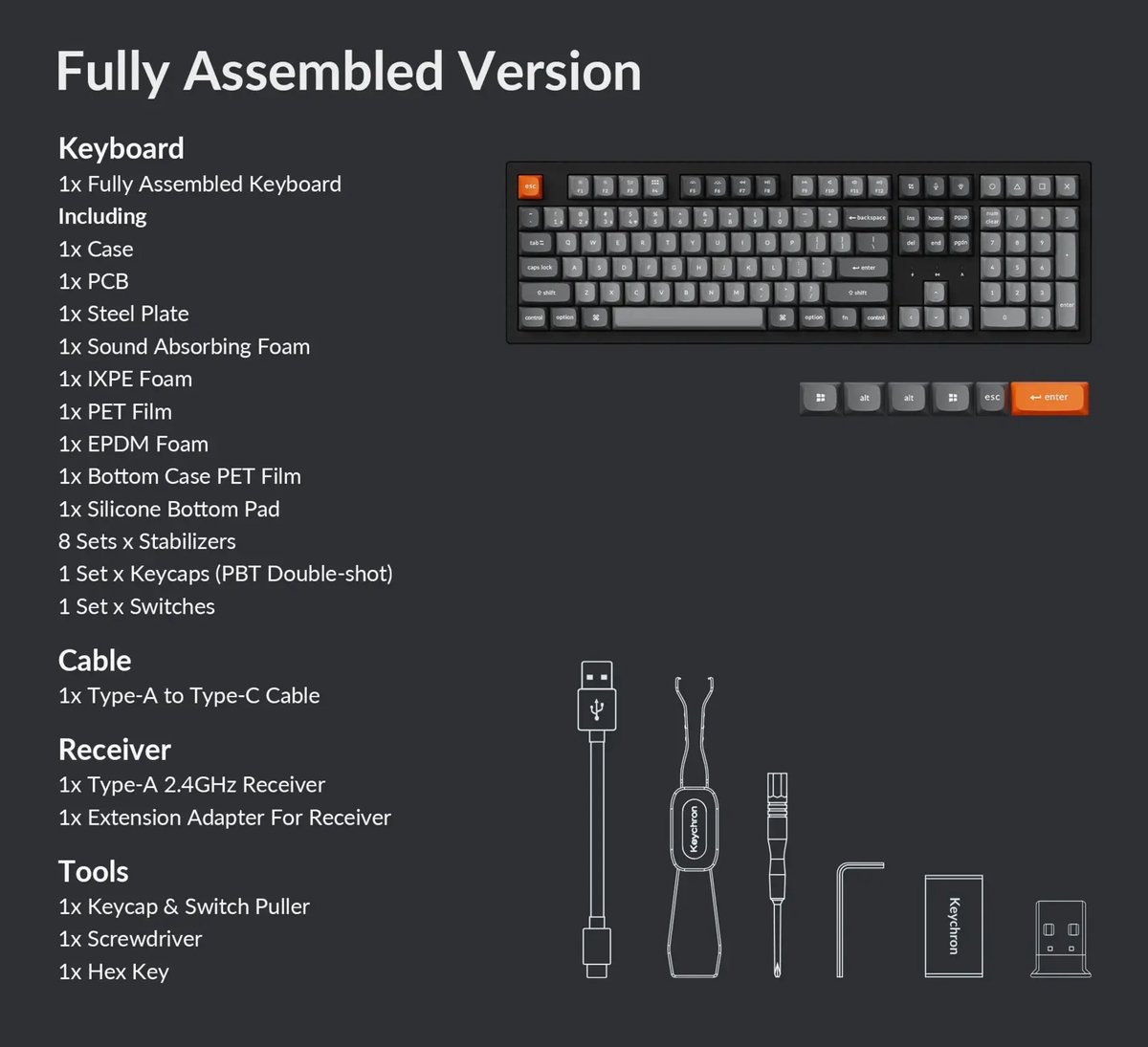 Keychron K10 Max QMK toetsenbord Universeel USB + RF Wireless + Bluetooth Amerikaans Engels Zwart thumbnail 4