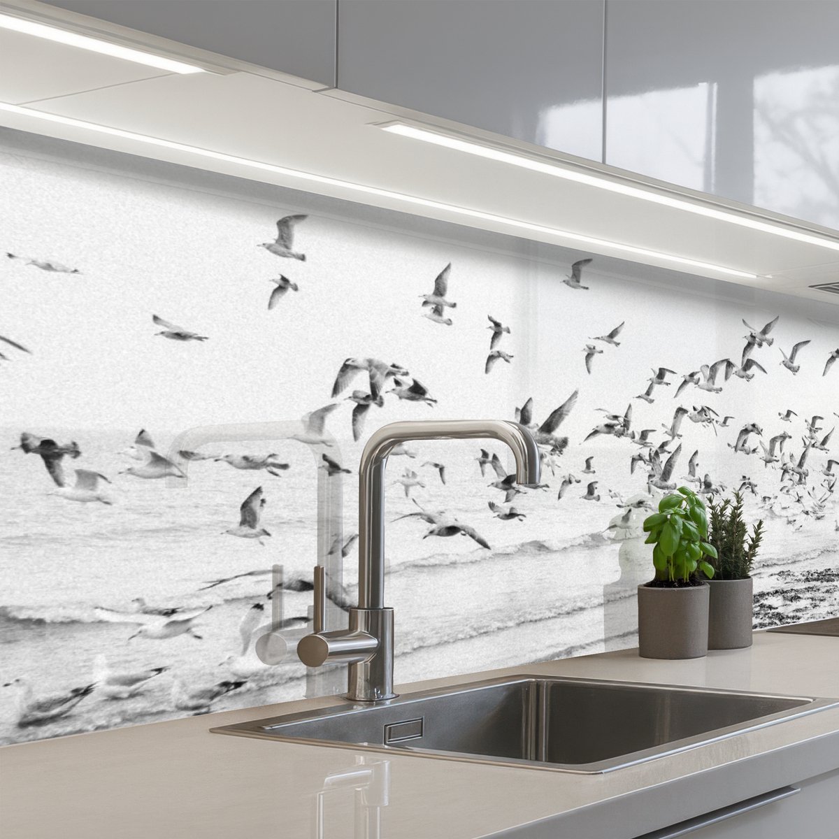 Keuken achterwand 250x80 cm - Spatscherm zelfklevend Zee - Vogels - Natuur - Zeemeeuwen - Muurbeschermer - Spatwand fornuis