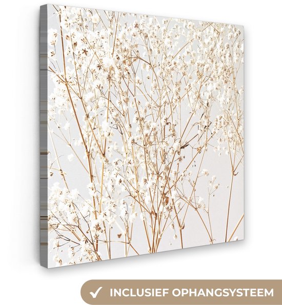 Toile Peinture Nature - Branches - Fleurs - 50x50 cm - Décoration murale