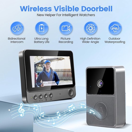 Draadloze Videodeurbel met Camera - 1080P HD, Nachtzicht, WiFi en 2-Weg Audio van Merkloos — afbeelding 4