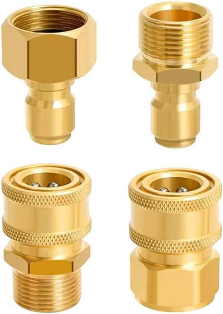 JHubers Goods - Optimaliseer jeen verwijder merknaam - 4 stuks hogedrukreiniger adapterset M22-14mm naar 1/4 inch- Koperen hogedrukreiniger adapterset met snelkoppeling- Hogedrukpistool autowasslang conversiefitting