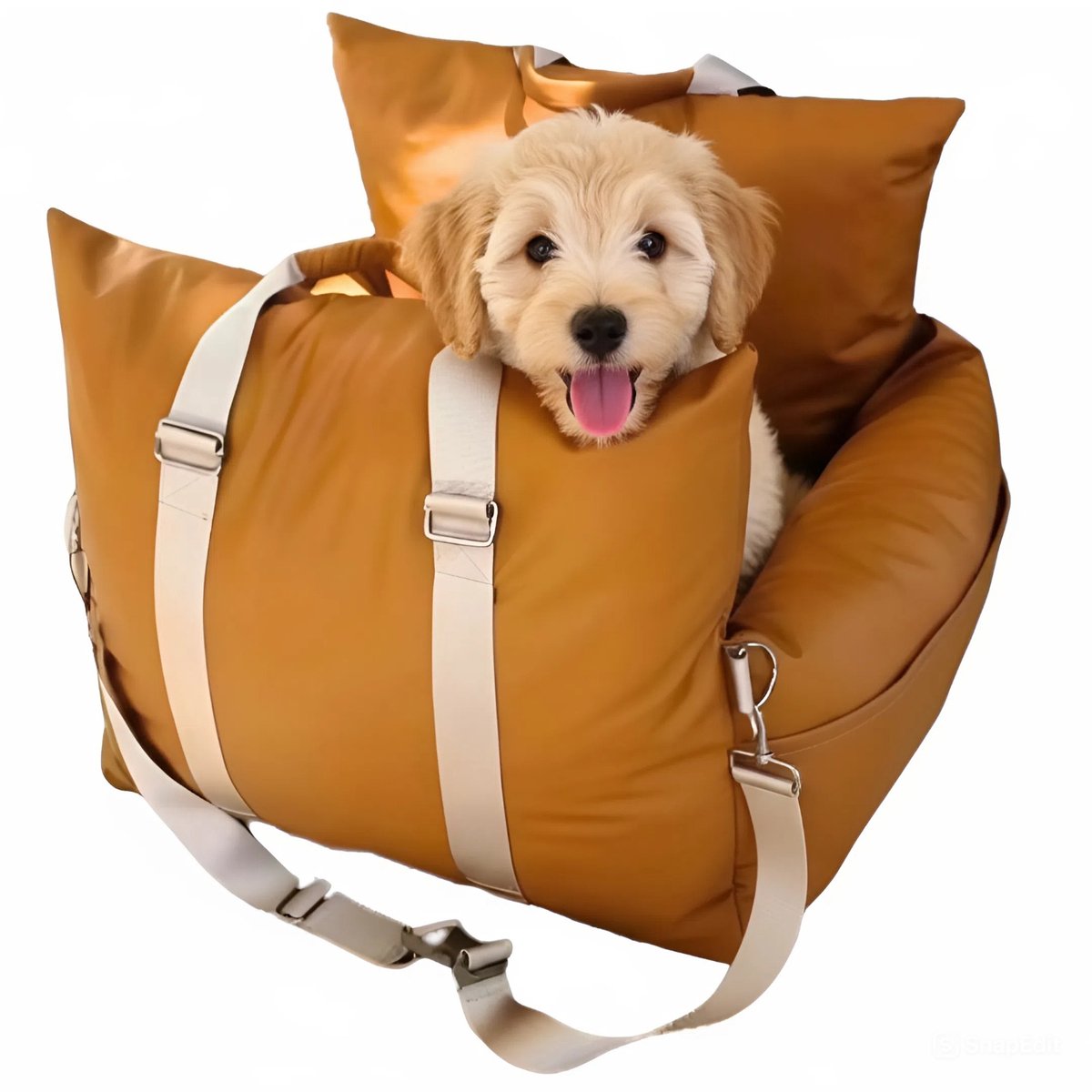 Goldcave Hondenmand Auto - Luxe Lederlook - Autostoel voor Hond - Automand - Hondenstoel - Bruin/Creme