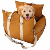 Goldcave Hondenmand Auto - Luxe Lederlook - Autostoel voor Hond - Automand - Hondenstoel - Bruin/Creme