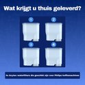 Vier witte waterfilters met lichtblauwe randen, genummerd 1 tot 4, geleverd voor Philips.