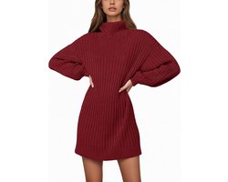 Gebreide damesjurk met lange mouwen, coltrui, oversized, casual stijl, effen ontwerp, pullover - Herfst Winter