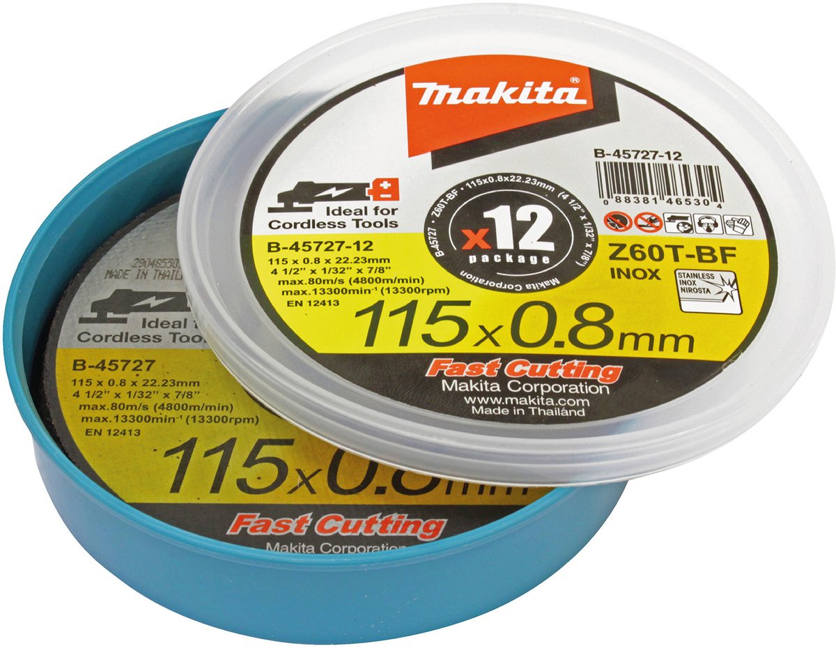Makita doorslijpschijf 115x0,8 mm INOX 12 st. - B-45727-12