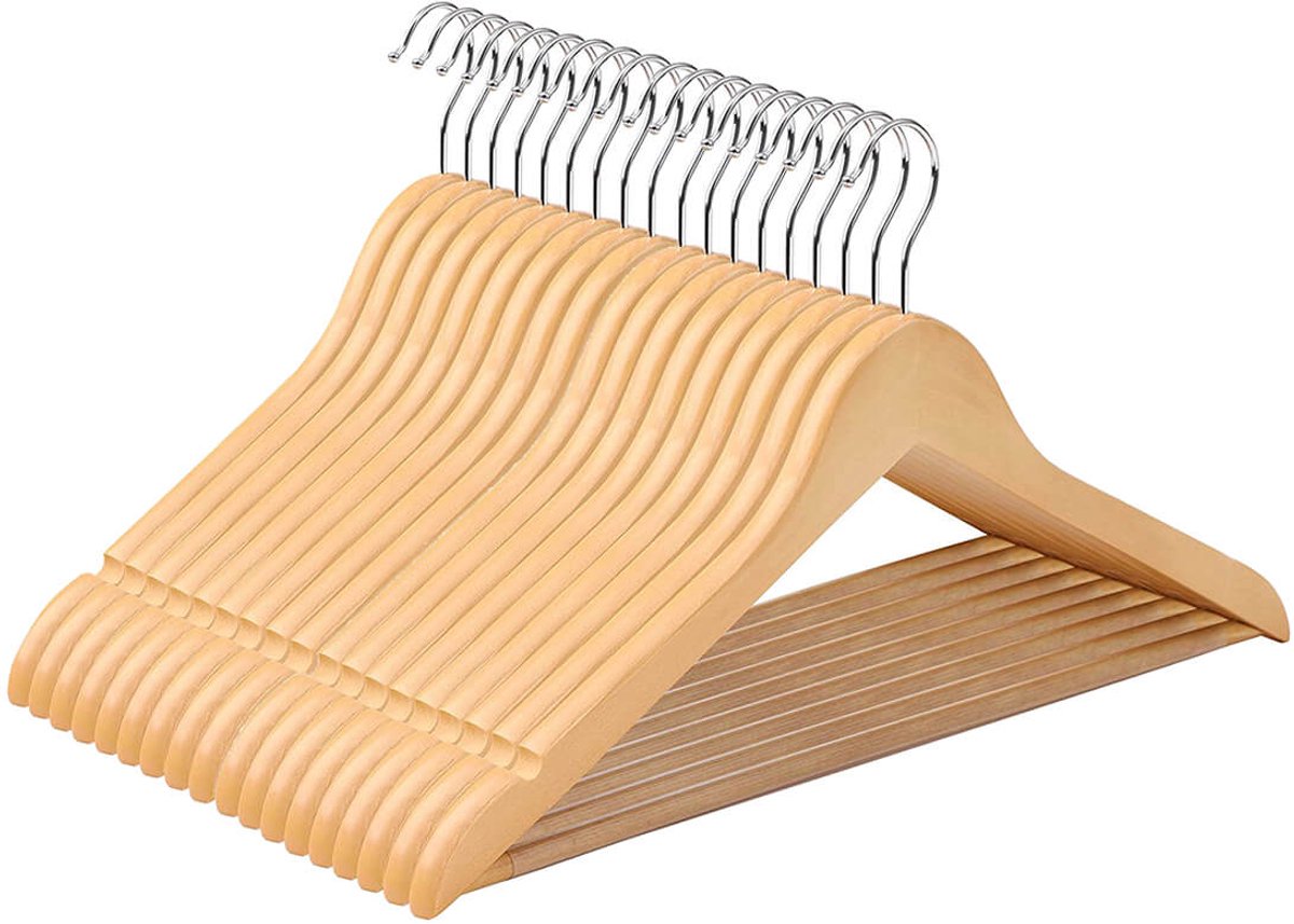 Hoppa! Houten kleerhanger – set van 10, massief hout met schouderinkepingen, anti-slip en natuurlijke kleur