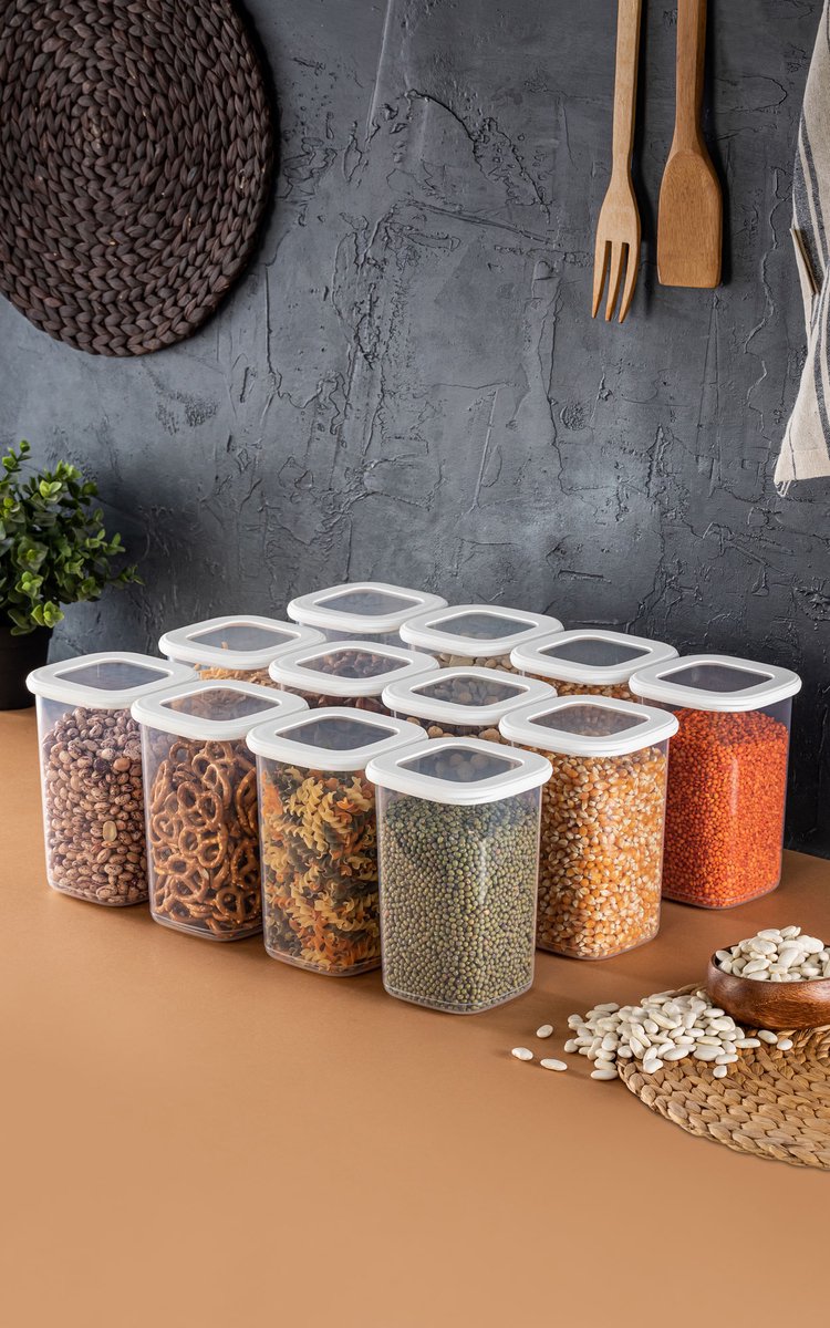 Asir - Opslagbox Set (12 stuks) - Wit - 10 x 16,5 x 10