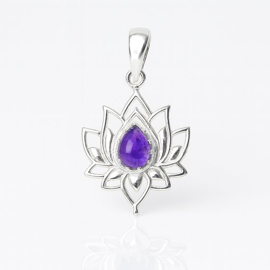 Pendentif Argent Sterling 925 Fait Main Avec Améthyste Créée En Laboratoire - Chaîne Incluse