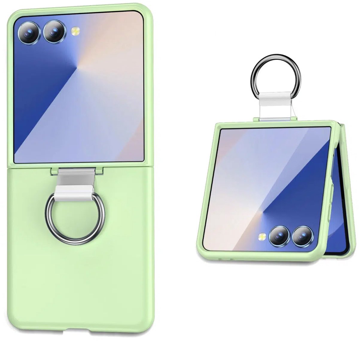 Hoesje Geschikt voor Samsung Galaxy Z Flip 7 - Lime Groen - Casemania Liquid Siliconen Backcover met Ring Bandje - Stevige Backcover Telefoonhoesje