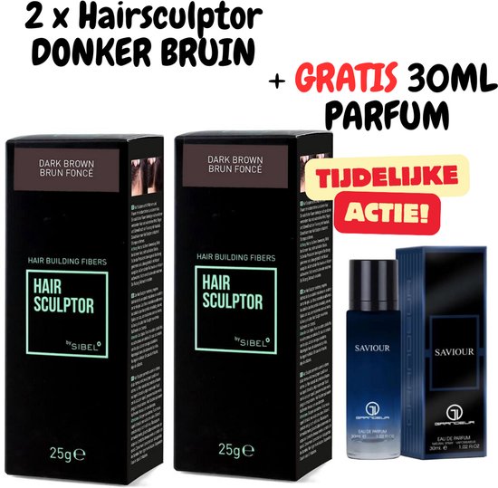HAIR SCULPTOR 2 X FIBRES CAPILLAIRES BRUN FONCÉ 25 GR + 30 ML PARFUM OFFERT